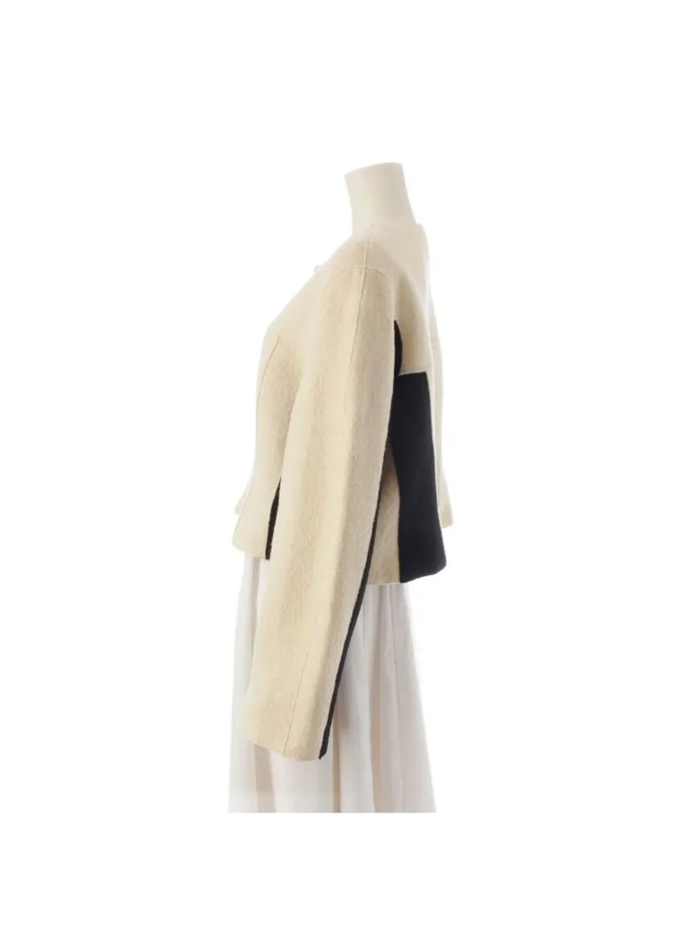 Chanel Wool Bicolor Zip Up Hem Chain Tailored Jacket White Black 38